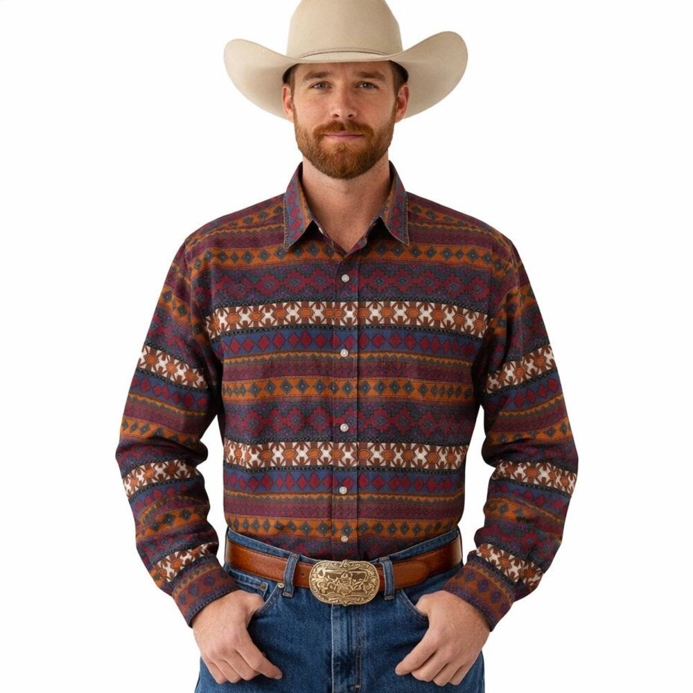 Vintage Red Rover Mens Southwest Cowboy Ranch Button Shirt Size Medium Cotton